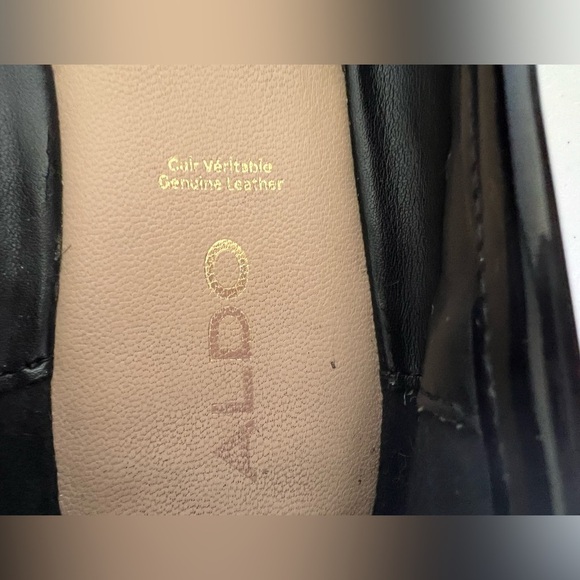 ALDO Black Patent Leather Pointed Toe Bow Ballet Flats Sz 8 Genuine Leat… - Picture 4 of 9